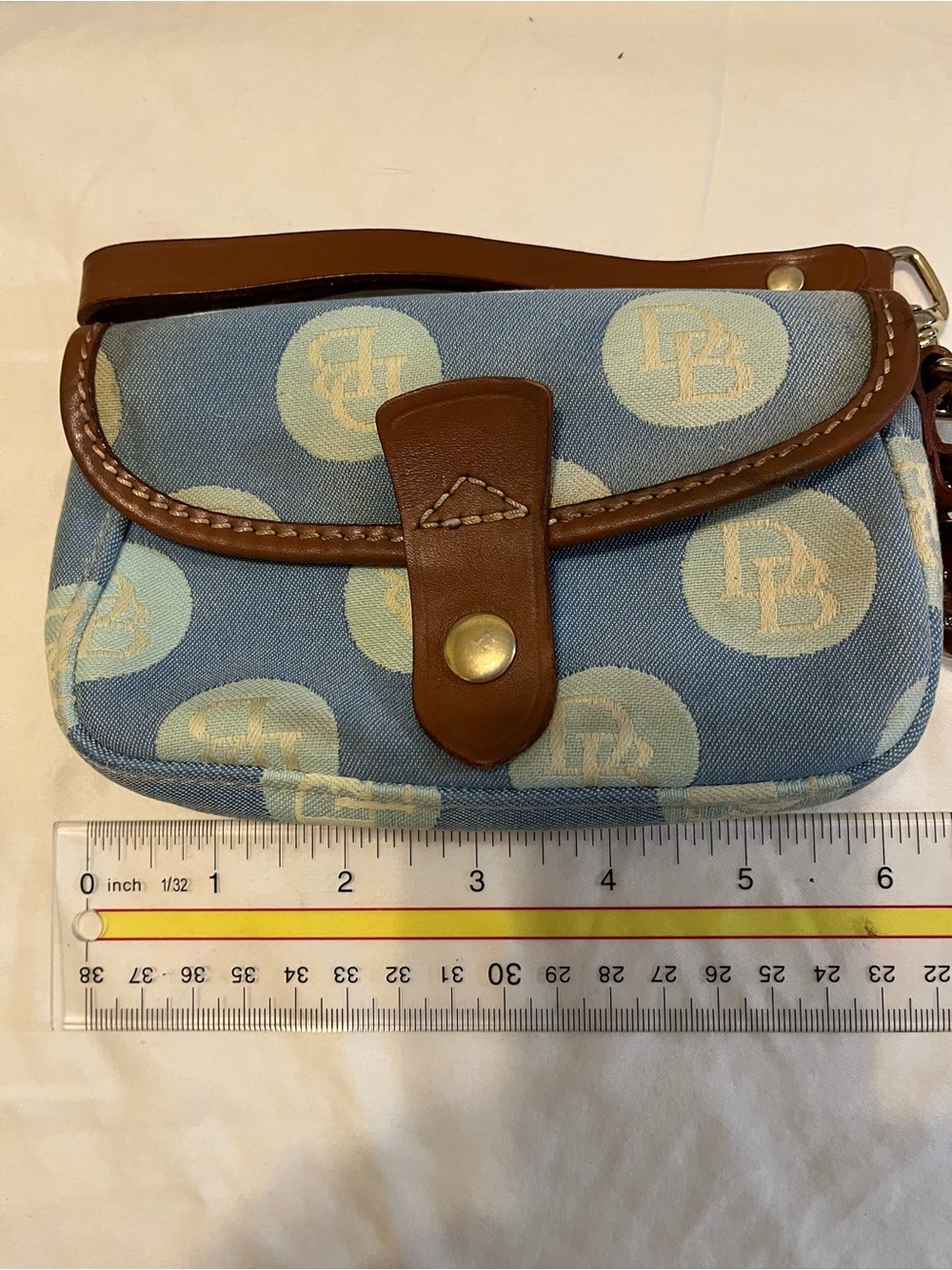 VIntage Dooney & Bourke Denim Blue & Leather-Trim Wristlet.